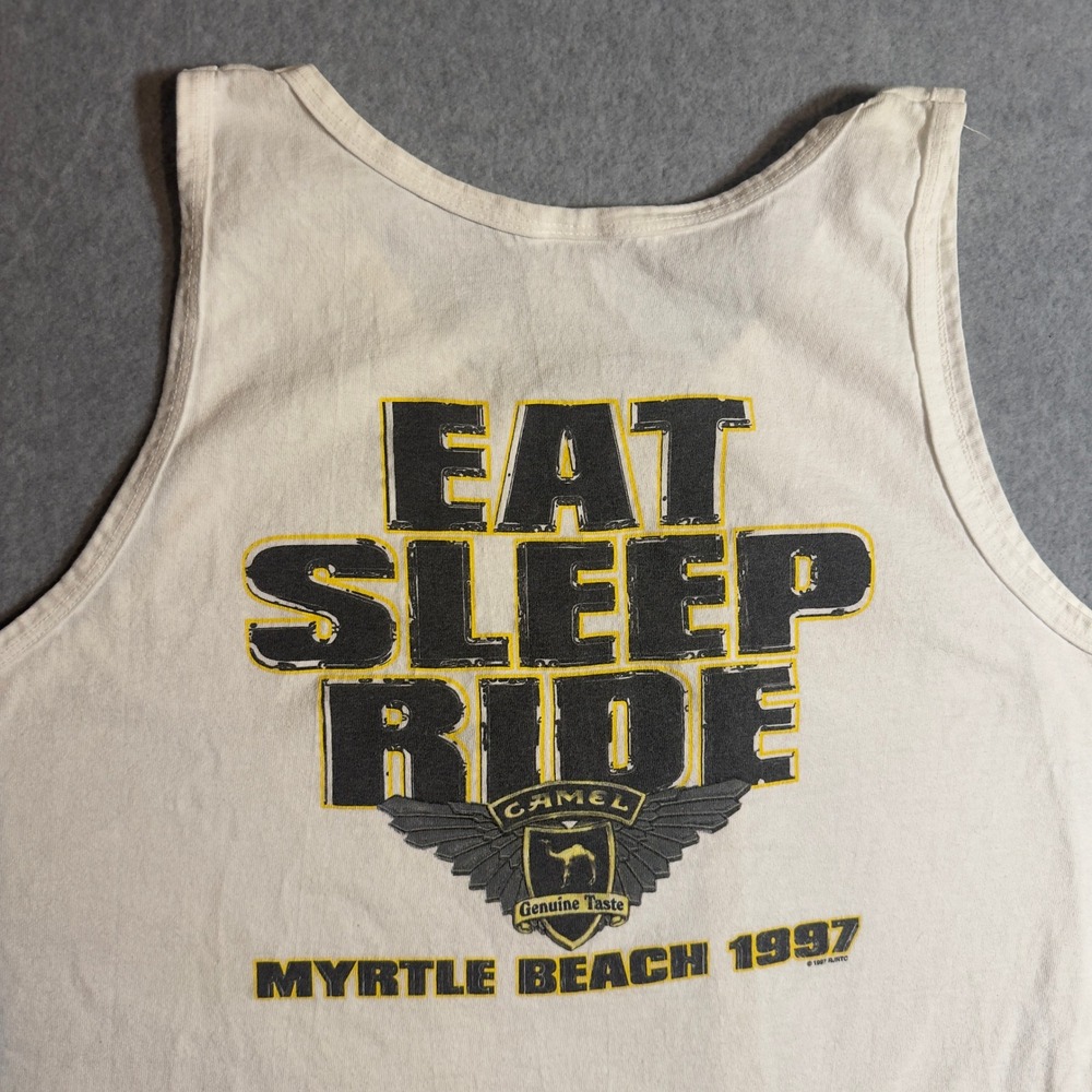 Vintage 1997 Camel Cigarettes Tank Top Mens XL Biker Eat Sleep Ride USA 90s vtg
